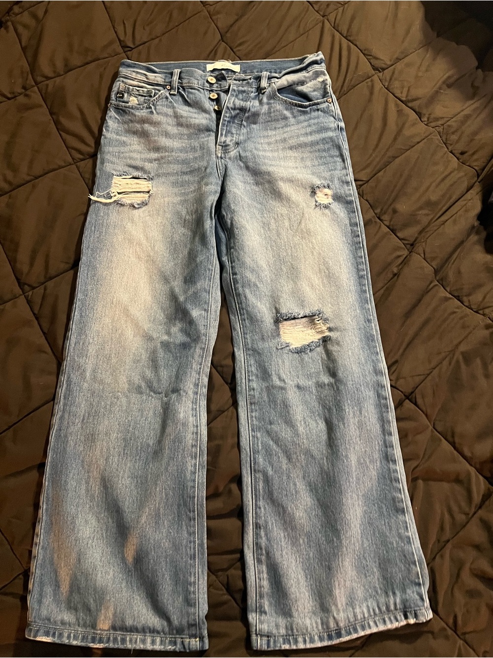 KanCan Light Blue Distressed Wide-Leg Jeans